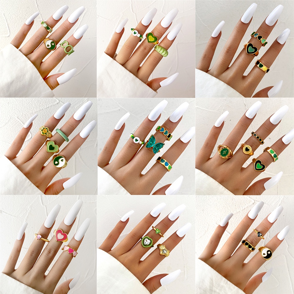 YEEZII 6pcs / Set Cincin Model Butterfly Tai Chi Warna-Warni Gaya Retro Untuk Wanita