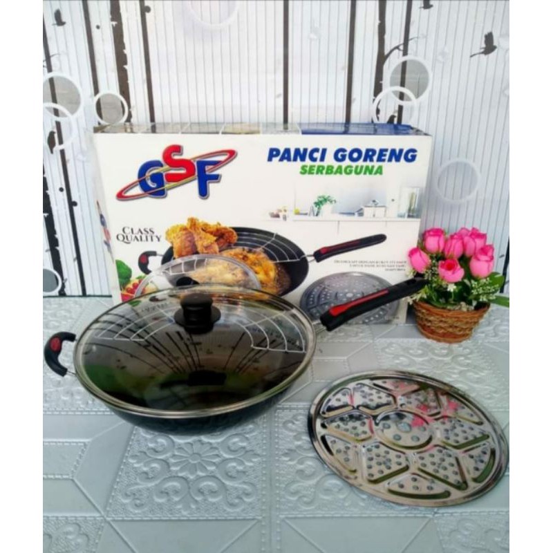 Panci Wajan Goreng Penggorengan Serbaguna Teflon Tutup Kaca GSF 1032  dan 1132