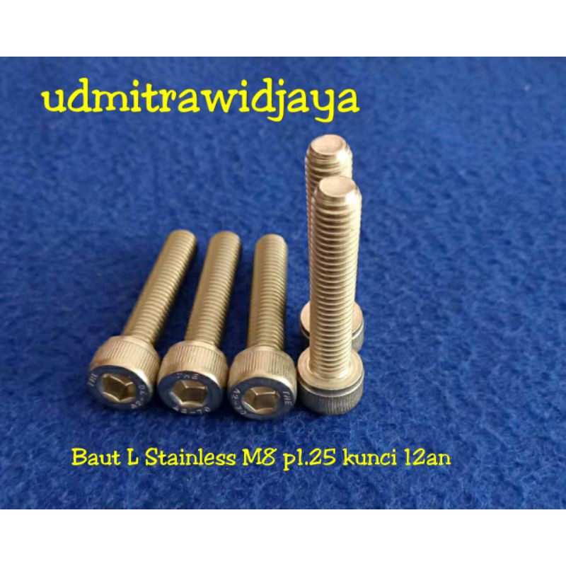 BAUT L STAINLESS STELL A2-70 304 baut 12an baut L ss M8 diameter 8 mm p1.25 baut kunci 12 13 baut fulldratt stenlis baut pangkon cnc baut probolt Ss