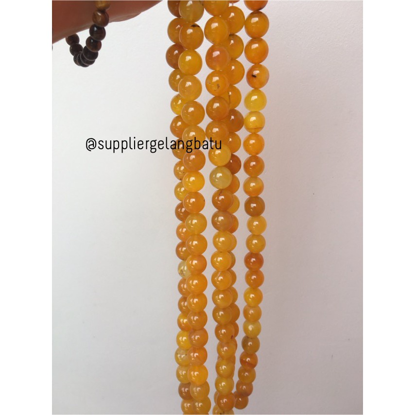 batu gelang kalung 16mm YELLOW AGATE glossy kuning agatis premium akik aksesoris craft pria wanita