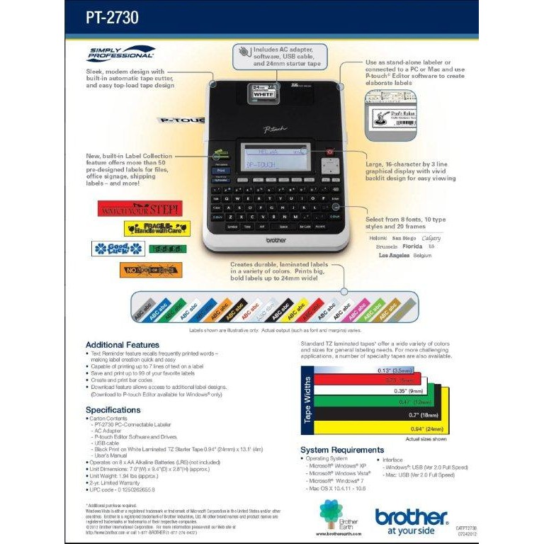

ASLI IMPOR - P-TOUCH BROTHER PT-2730