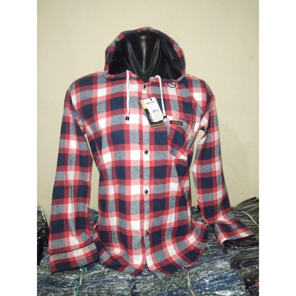 Kemeja Flanel Kemeja Topi Pria Lengan Panjang