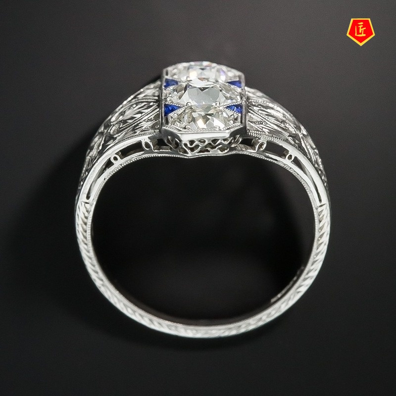 [Ready Stock]Triangle Three Diamond Blue Gem Topaz Ring