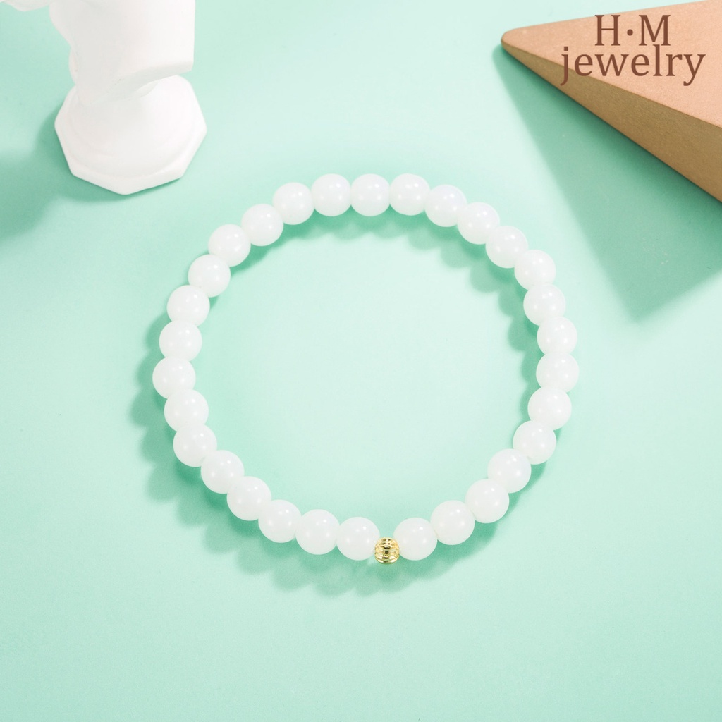 Gelang Tangan Manik-Manik Batu Jade Hetian Putih Tipis Simple Untuk Wanita