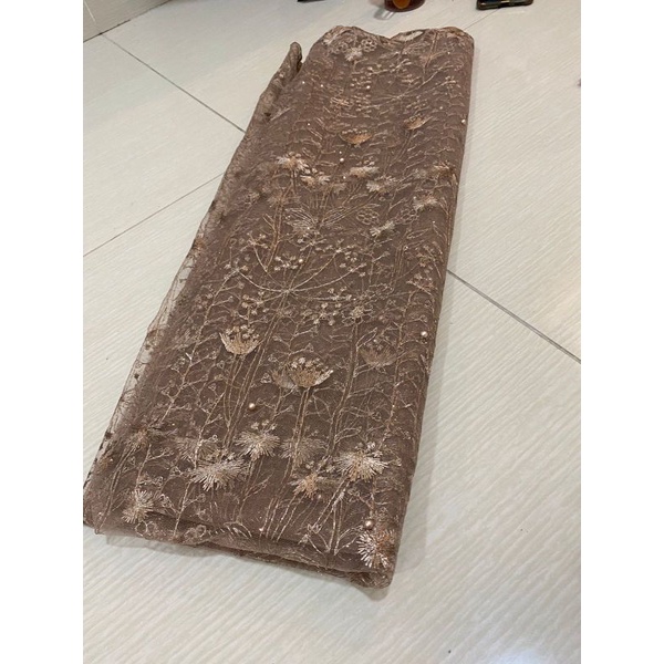 tile mutiara payet, tule seqwin, kain tile