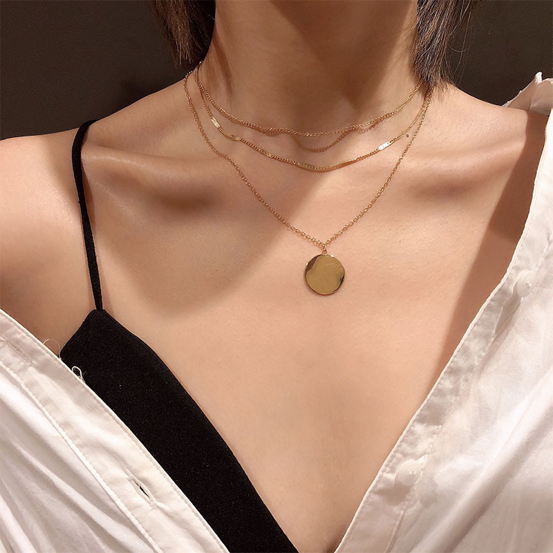 【MHANG】Kalung Wanita Simpel Multi-layer Disc Rantai Klavikula Liontin Koin Mode Jepang Dan Korea Aksesori Mode Baru Yang Bisa Dilepas