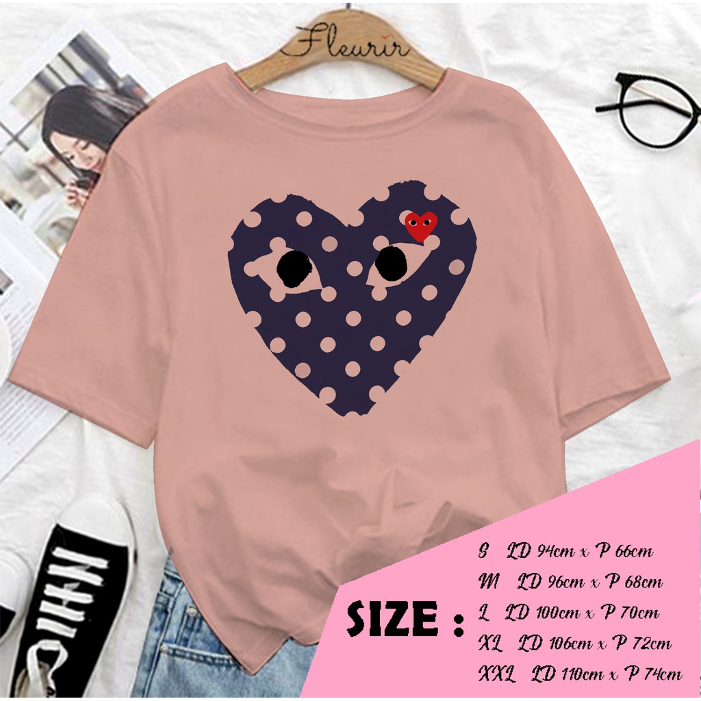 FLEURIR - KAOS CDG POLKADOT WANITA DEWASA LENGAN PENDEK TEE UNISEX PRIA