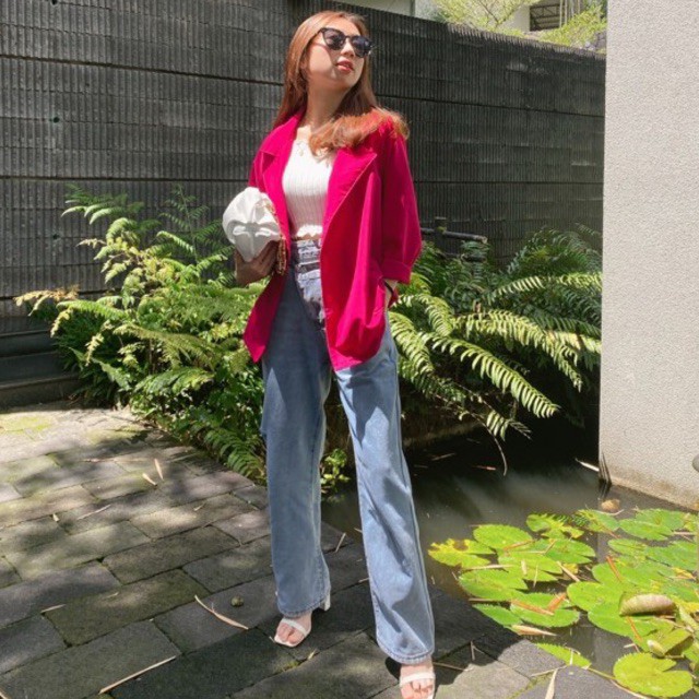 blazer with belt in shocking pink