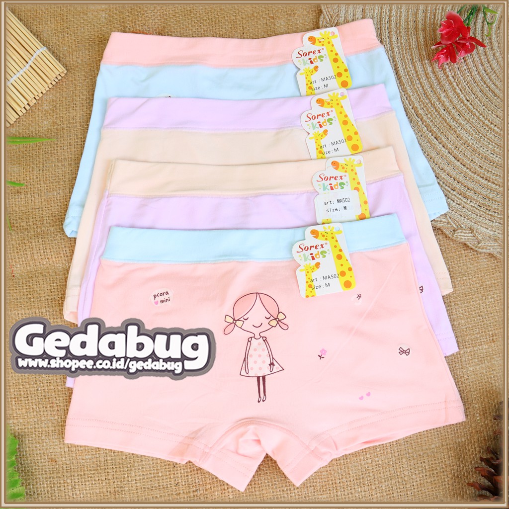 6 pcs CD Sorex Kids MA 502 Boxer Anak Perempuan Super Soft motif lucu | CD SK MA502 Gedabug