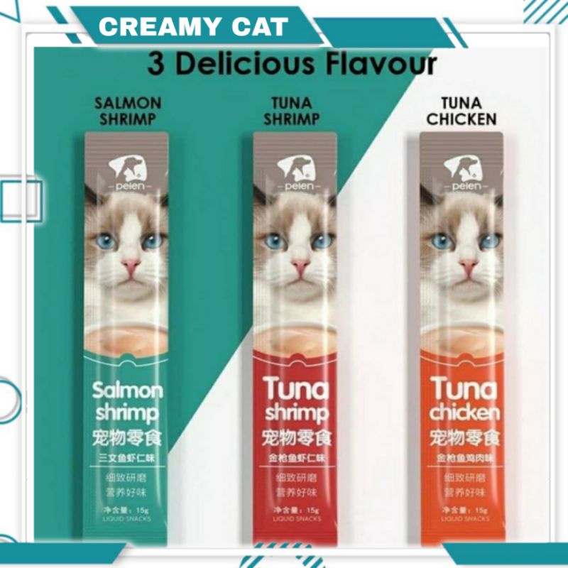 Snack Hewan Peliharaan Cat Strip 15g/Strip Kucing Kecil Dan Kucing Besar Snack Pengemukan Mirip Bio Creamy