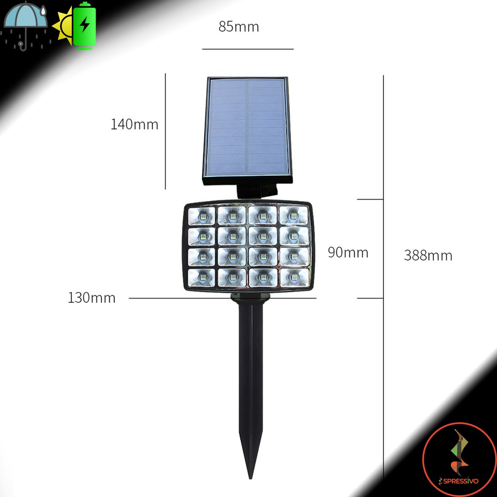 Lampu Sorot Tenaga Surya RGB 16 LED Tancap Tanah Wall Mount 5 Watt