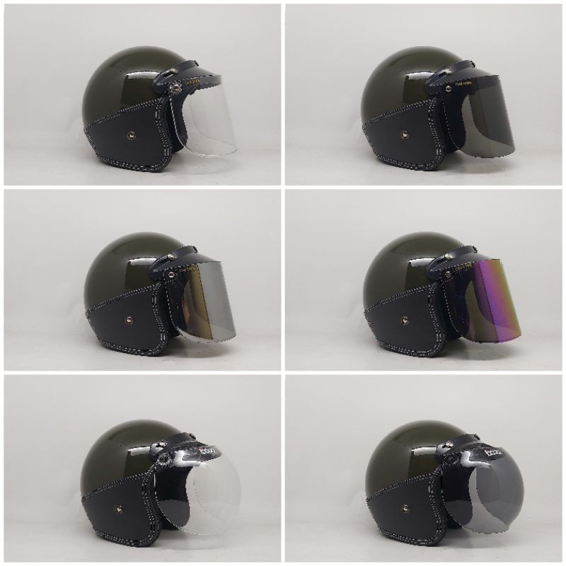 Helm Jpn Kulit Samping Retro Hijau Army metalik