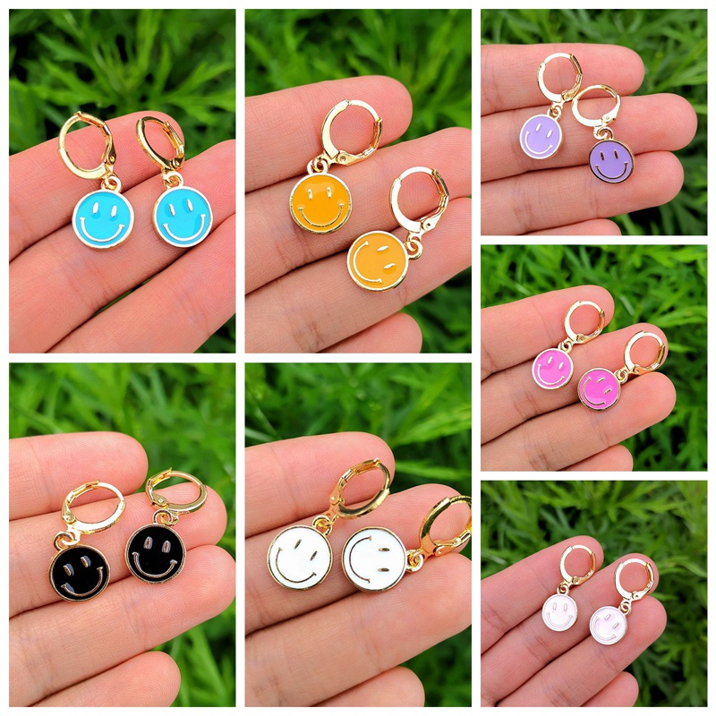 Lost Lady Fashion Korean Smiling Face Dangle Earrings Cute Coin Round Earrings For Women Party Jewelry Gift Accessories