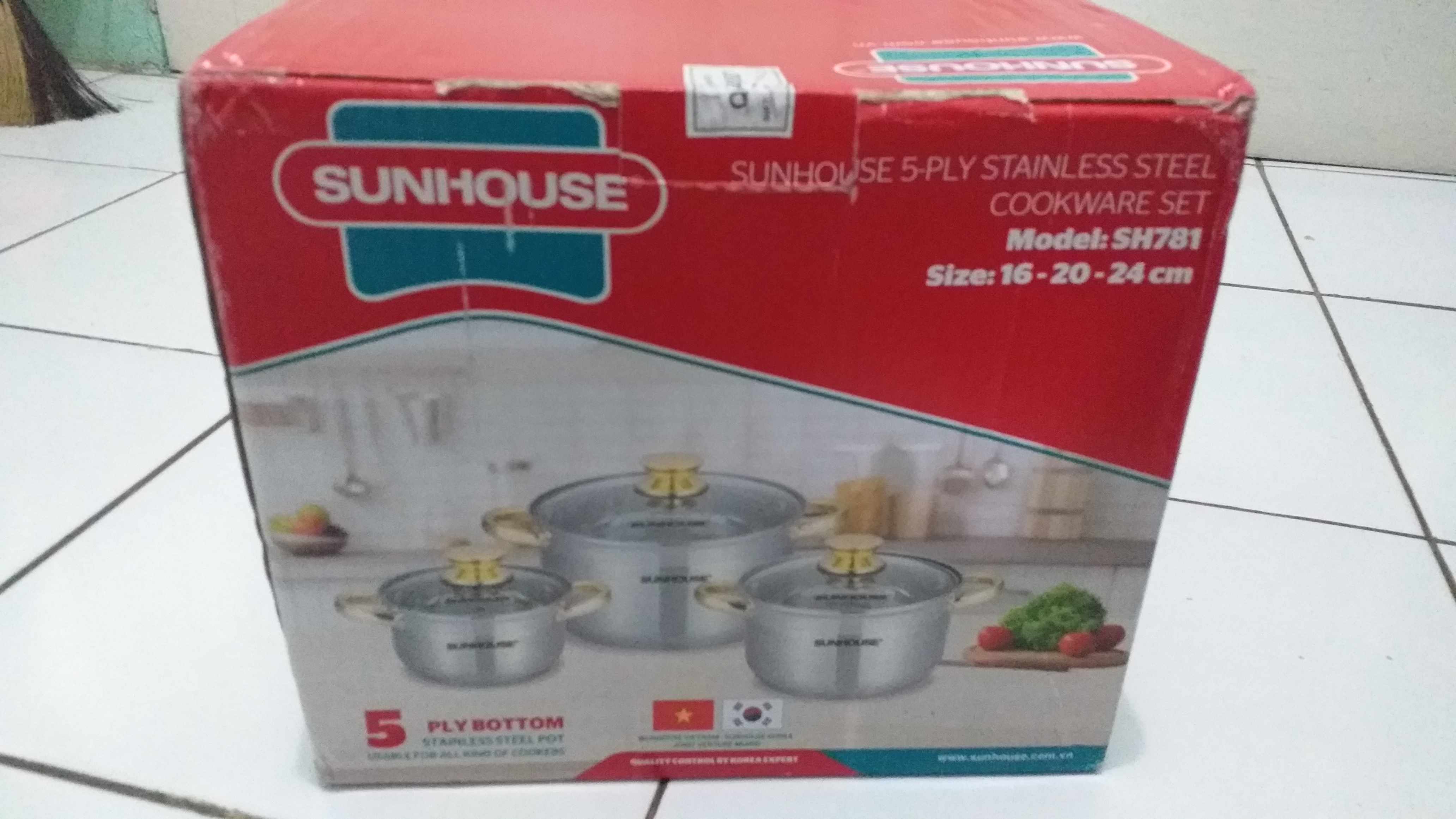 Panci Set Stainless Steel Tutup Kaca Sunhouse 3 Ukuran Sh781