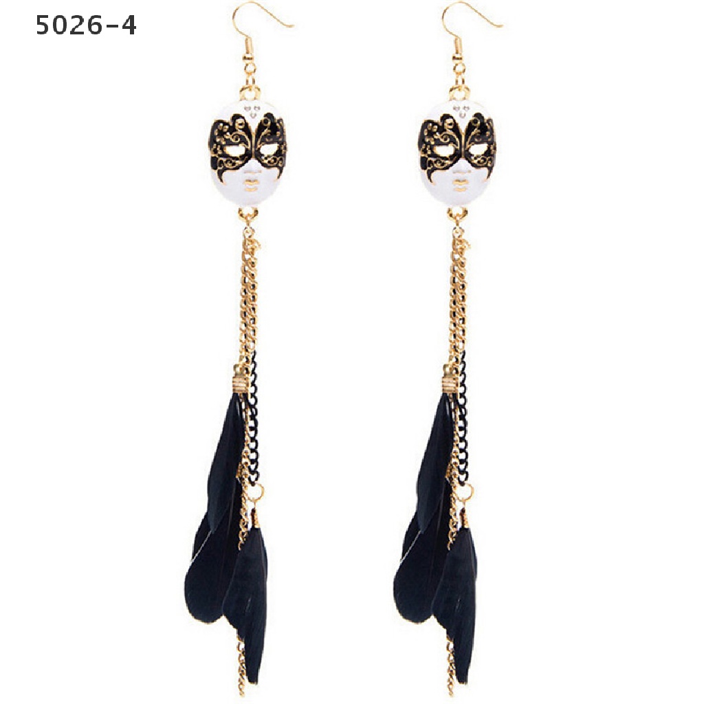 5026-4 Anting Gantung Panjang Model Rantai Rumbai + Topeng Baroque Vintage Untuk Wanita