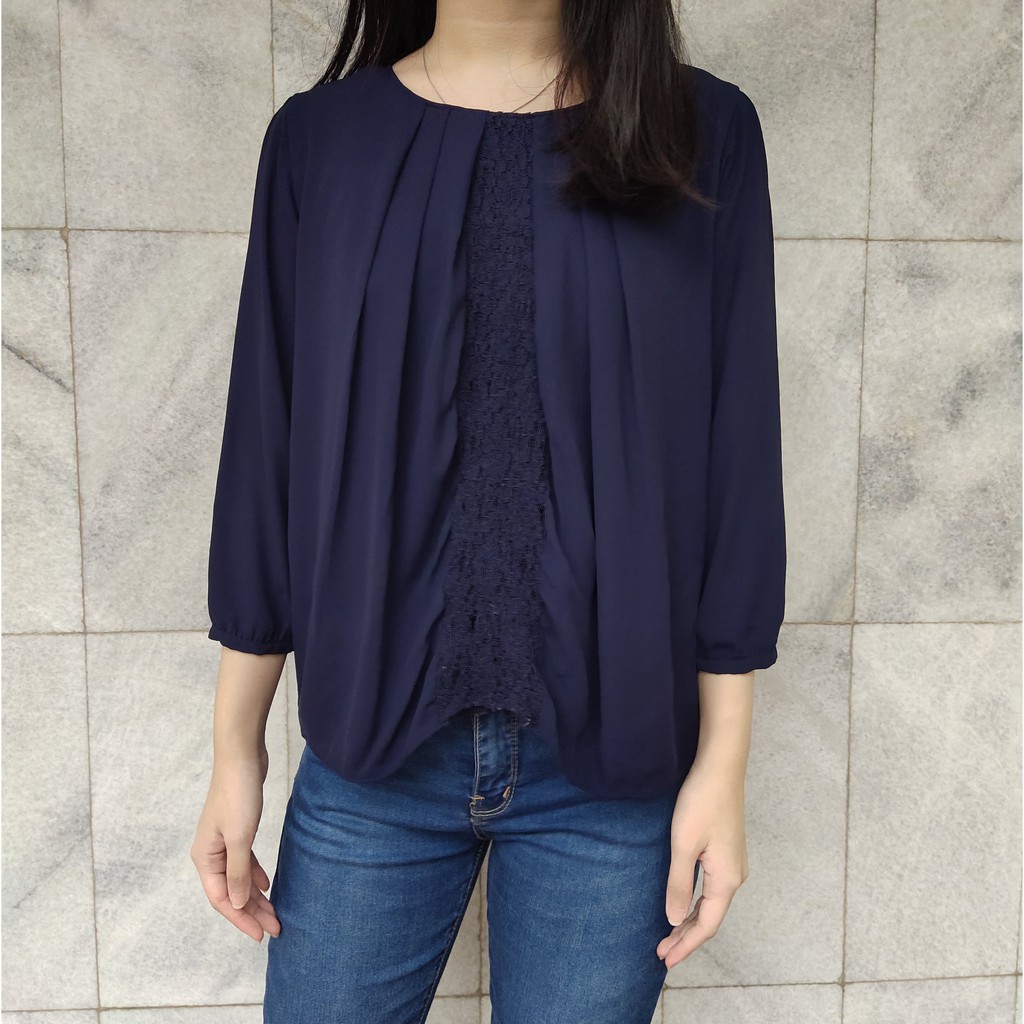 BLOUSE/ATASAN/BAJU/PAKAIAN WANITA BIRU TUA DONGKER NAVY BRUKAT