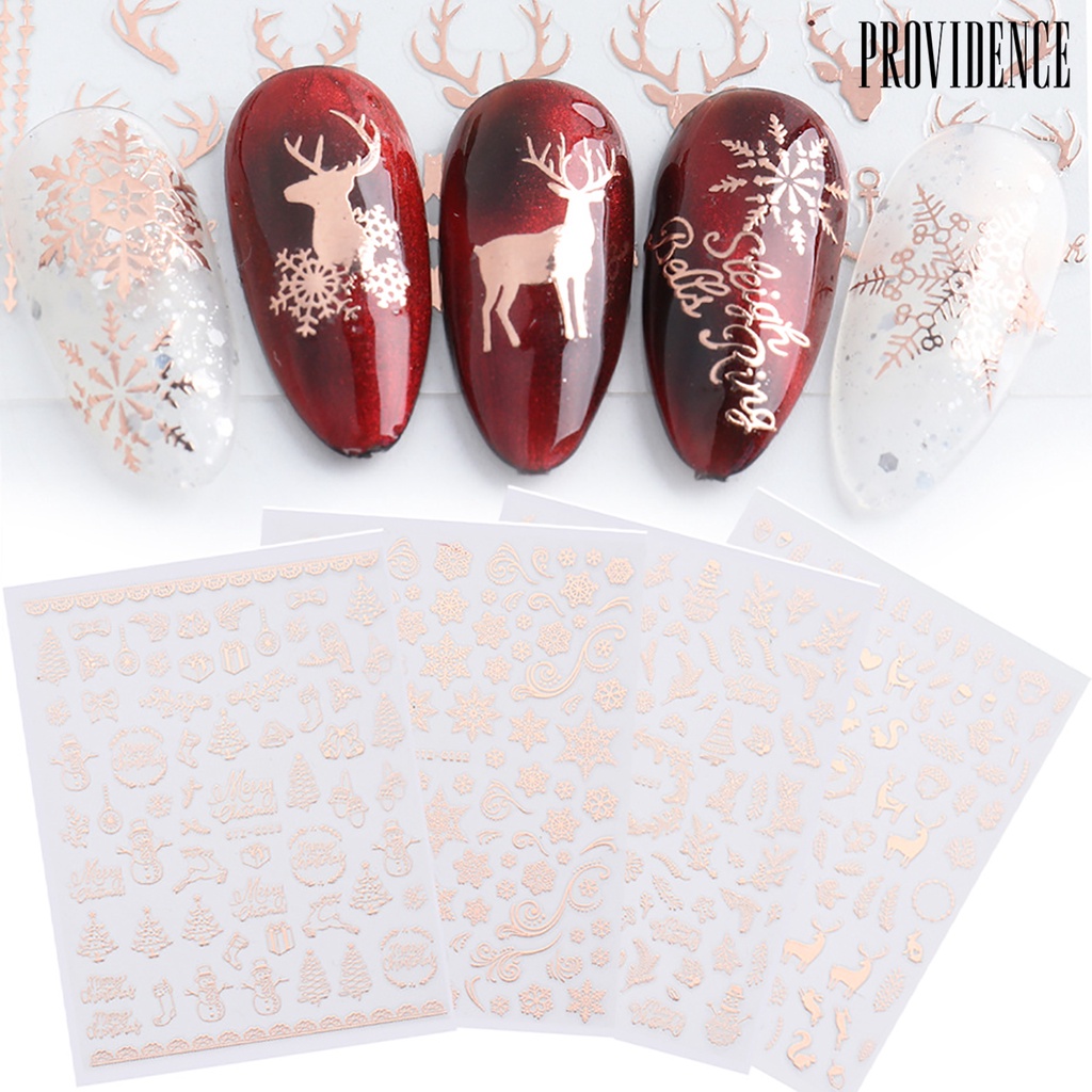 Providence 3Pcs Rose Gold Xmas Snowflake/Elk Nail Sticker Adhesive Decals Manicure Decor