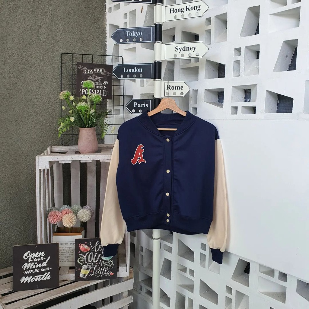 A Baseball Croope - Jaket Navy Baseball Gaya Korean Style