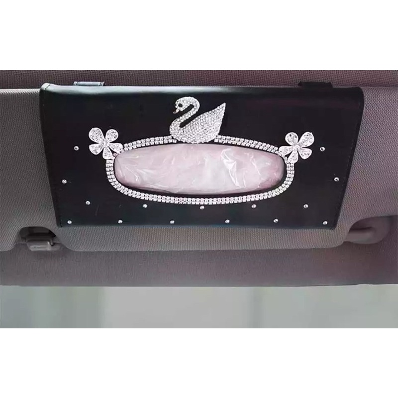 Tempat tissue mobil angsa swan bungq lily mahkota SLIM MODE Tempat Tissue Motif Silang Tisu Jepit Sunvisor Slot Pintu atau Kantong Belakang Jok Mobil