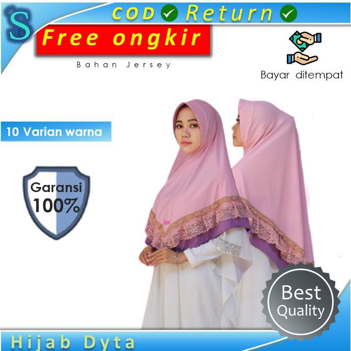 Jilbab Kerudung Hijab Krudung Instan Bergo Instant Jersey Renda Dyta P2