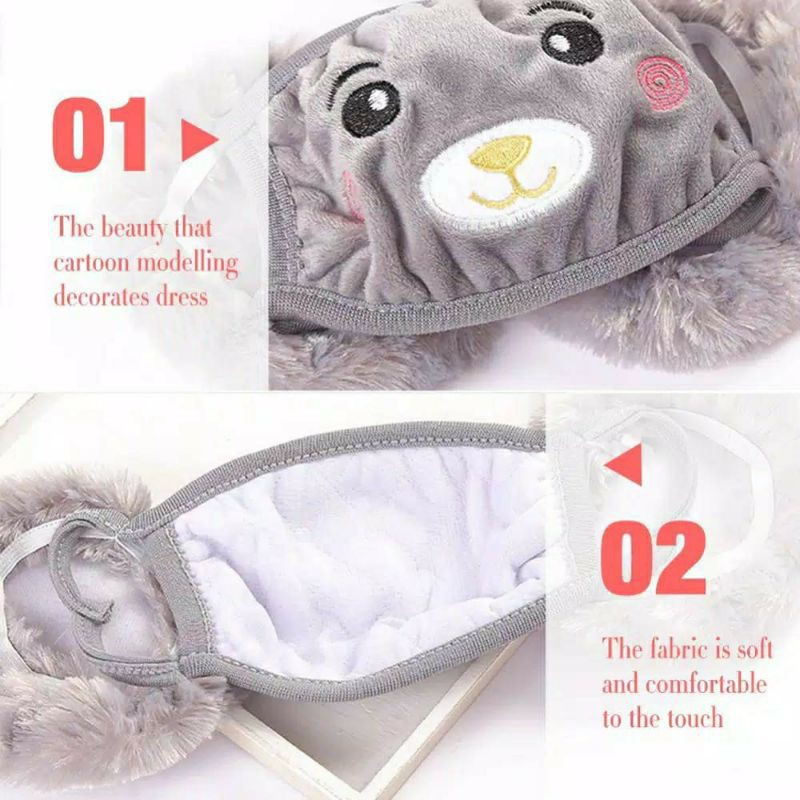 MASKER EARMUFF BULU/MASKER ANAK KARAKTER/MASKER BULU/MASKER LUCU