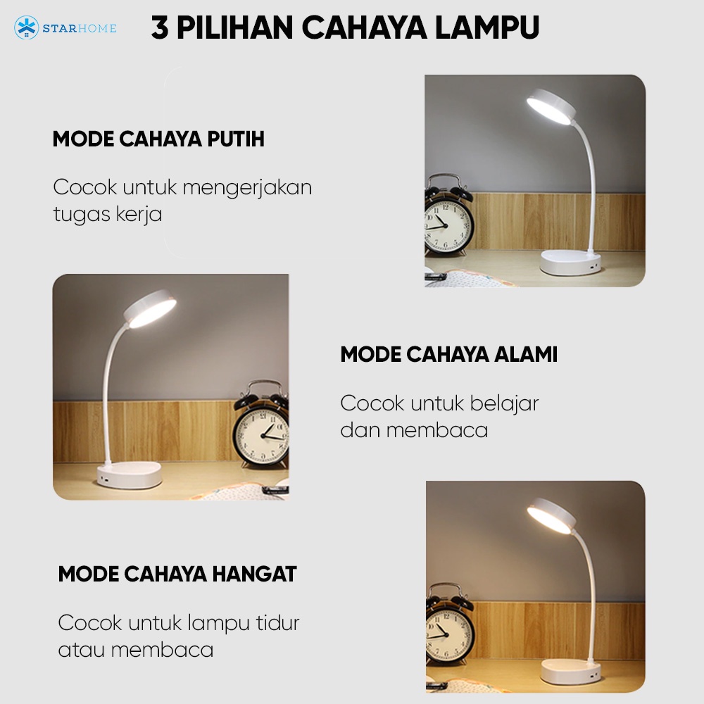 Lampu Meja LED Putar Bulat Lampu Belajar Lampu Meja Lampu Baca  3 Warna Lampu Emergency Lampu 1910