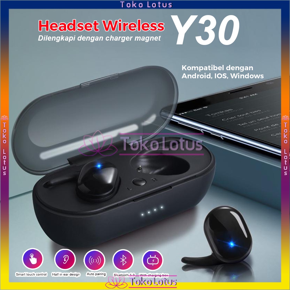 TWS Y30 Headset Bluetooth wireless Stereo BASS smart control tws4 earphone sport with mic [BISA BAYAR DITEMPAT]