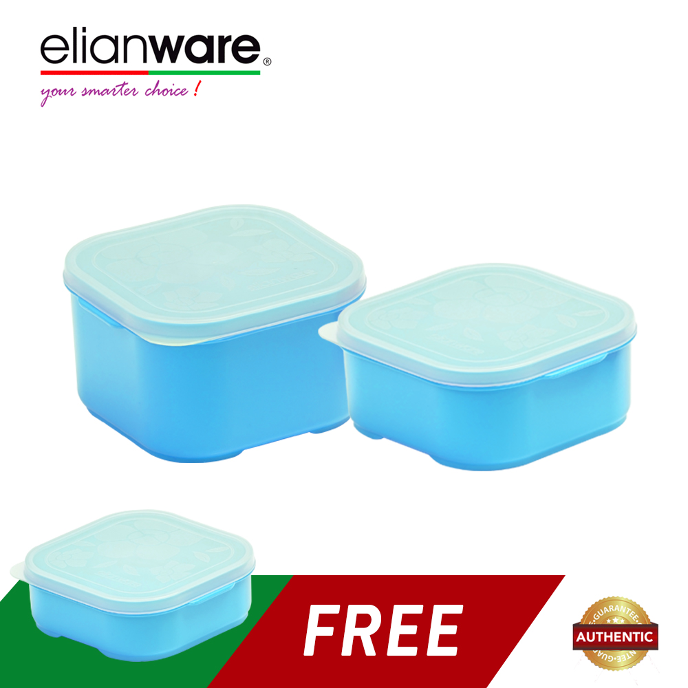 Elianware Colourful Square Plastic BPA Free Food Containers Set (3 Pcs)