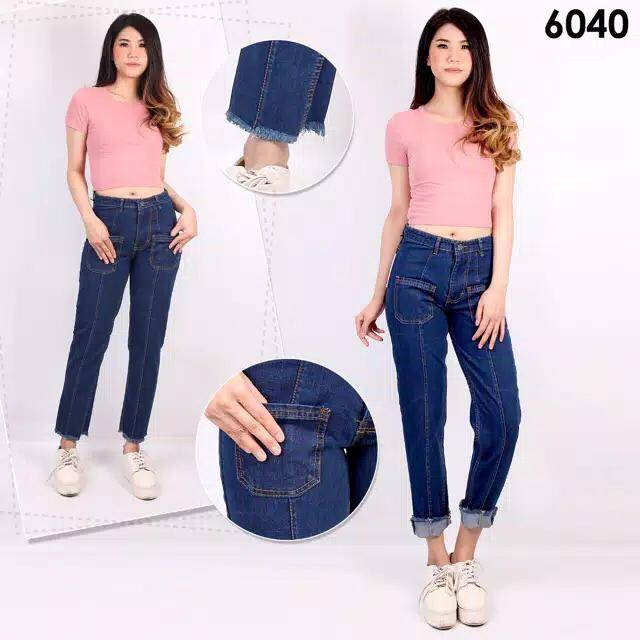 Boyfriend jeans front pocket tulang / boyfriend kantong depan