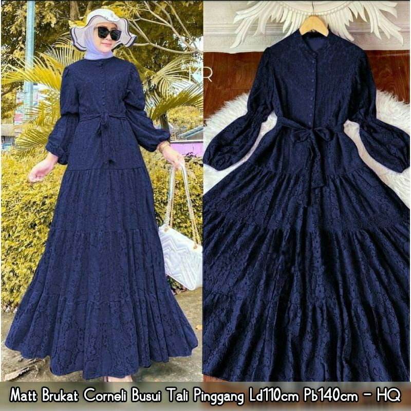 gamis pesta muslim brokat cornely busui tali pinggang roselani brukat maxy dress muslim