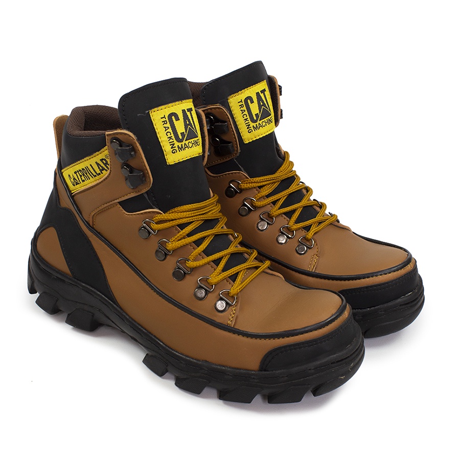 Sepatu Safety Proyek Ujung Besi Caterpillar - Septy Shoes Boot - Septi Kerja Lapangan Kulit Sintetis Tali