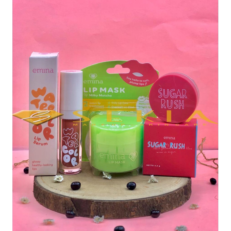 Jual EMINA PAKET LIP CARE 3 IN 1 (Lip Mask,Sugar Rush,Lip Serum