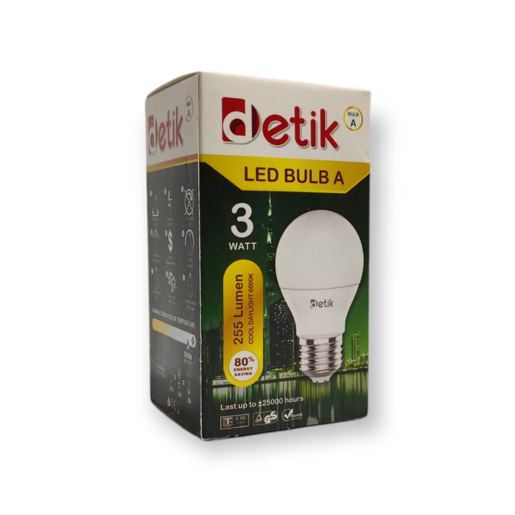 DETIK Lampu LED Bulb 3 Watt - Cahaya Putih (Garansi 1 Tahun)