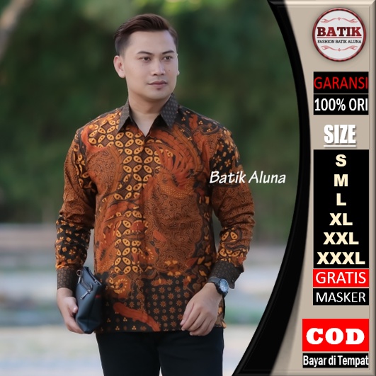 092 Atasan Batik Pria Lengan Panjang Baju Kemeja Batik Pria Lengan Panjang Premium Jumbo PL 092