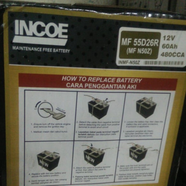 Aki mobil incoe mf Accu 55D26R N50z ampere 60ah 12 volt aki siap pakai