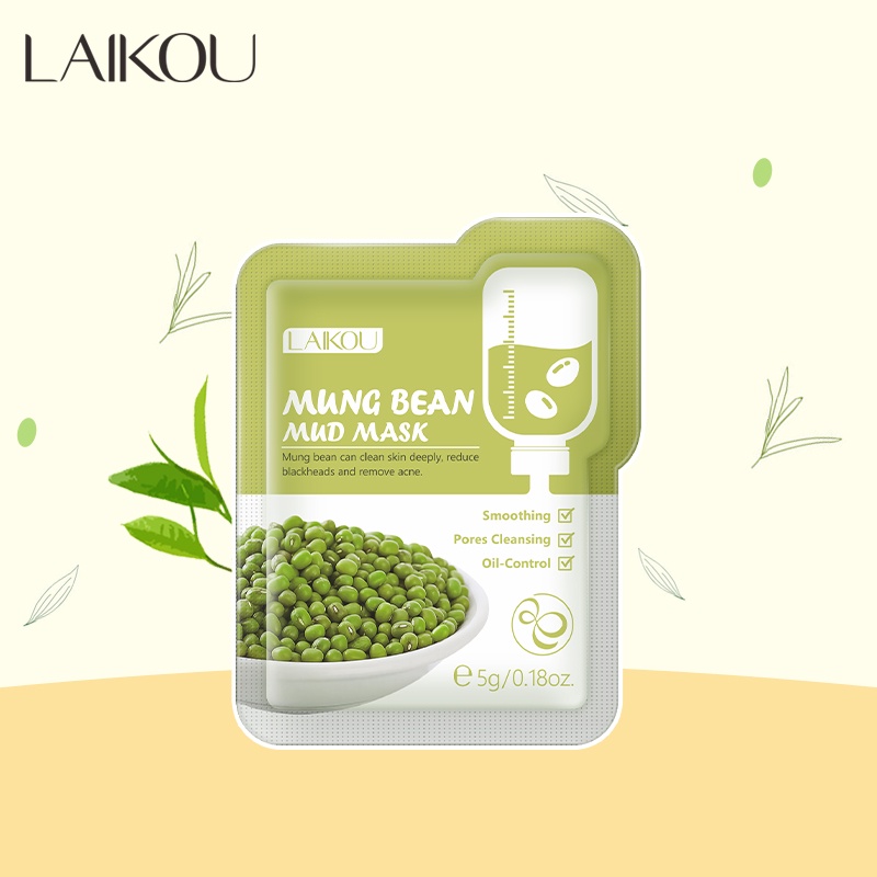 LAIKOU Green Bean Mud Mask Deep Cleansing Blackhead Pores Smoothing 1pc