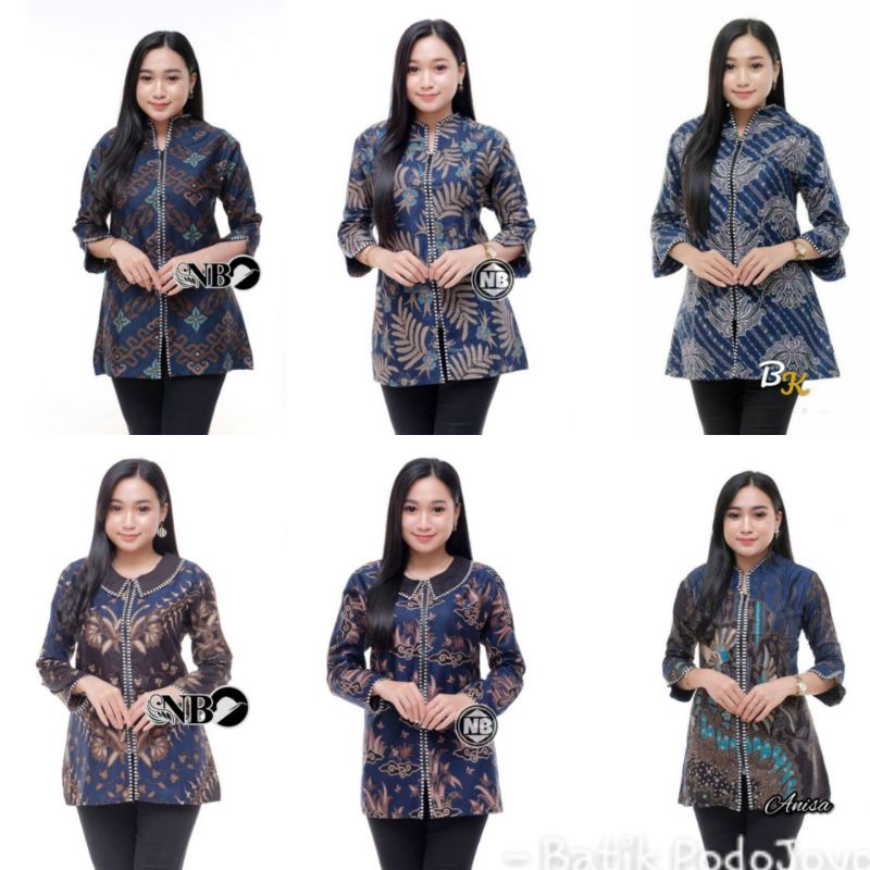 ATASAN BATIK WANITA WARNA BIRU NAVY / BLUS BATIK ZIPPER  ZEBRA /  BLOUSE BATIK SERAGAM
