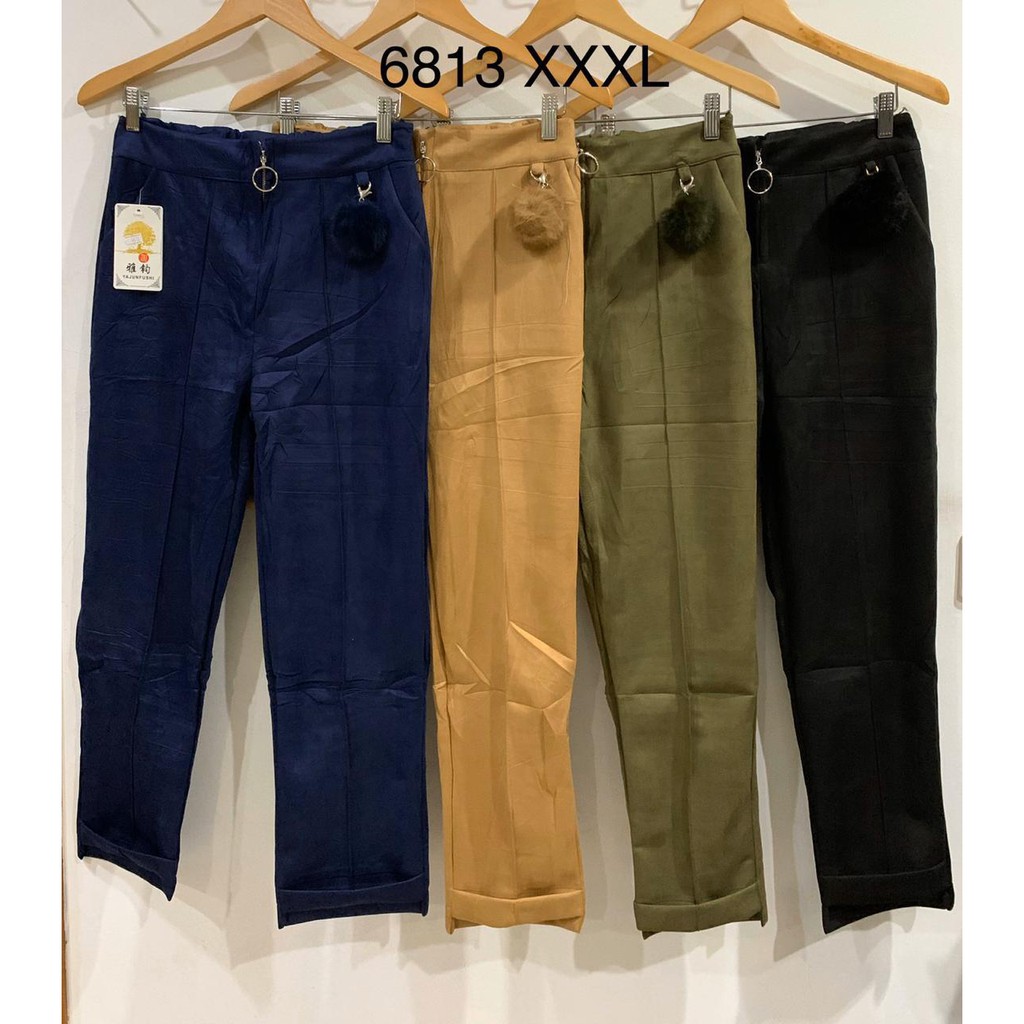  Celana  Panjang  Big  Size  Suede Pompom Import fit to 3XL 