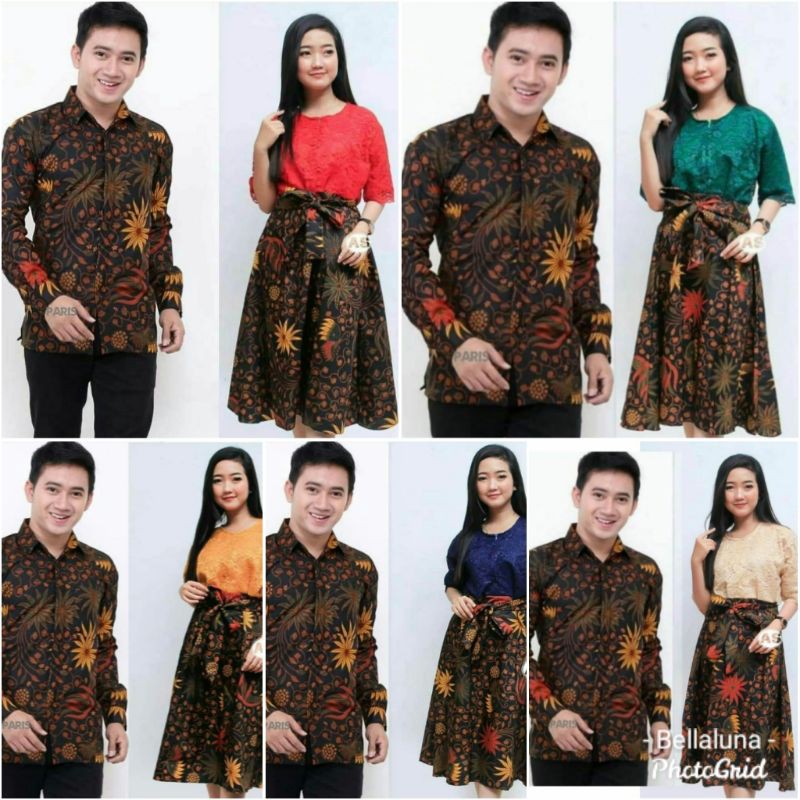 COUPLE BATIK SARIMBIT BROKAT BRUKAT NATAL WARNA MERAH HIJAU BOTOL GOLD KREM MURAH MODERN