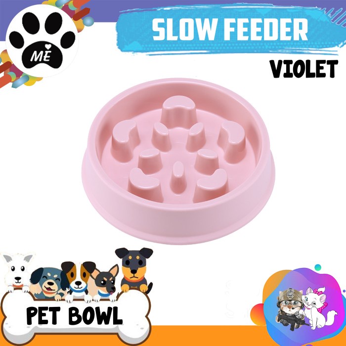 Pet Bowl Anti Slip &quot;SLOW FEEDER VIOLET&quot; Tempat Makan Anjing