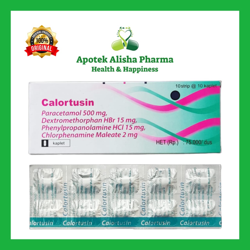 Calortusin Tablet(Strip 10kaplet)-Kalortusin Kaplet Obat Batuk/Flu/Pilek/Hidung Tersumbat/Panas/Demam/Sakit Kepala