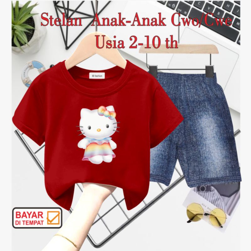 ((IB))SETELAN ANAK PEREMPUAN SEMI JEANS/HELLO DIGITAL SABLON