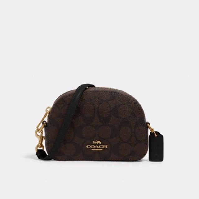 Coach Mini Serena Crossbody In Signature Canvas brown black mahogany camera bag