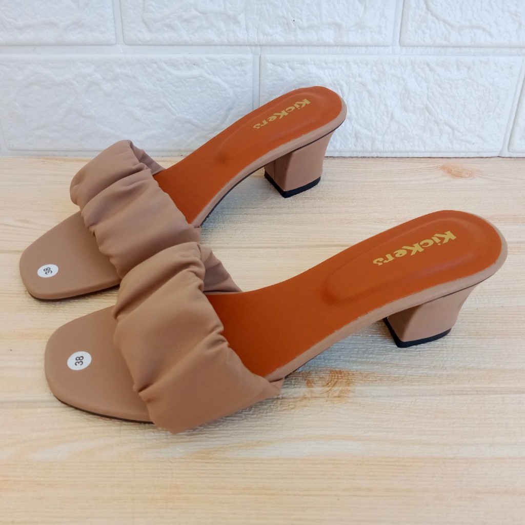 Kickers BDR H01 Sandal Wanita Heels Kerut Hak 5cm Size 37-40