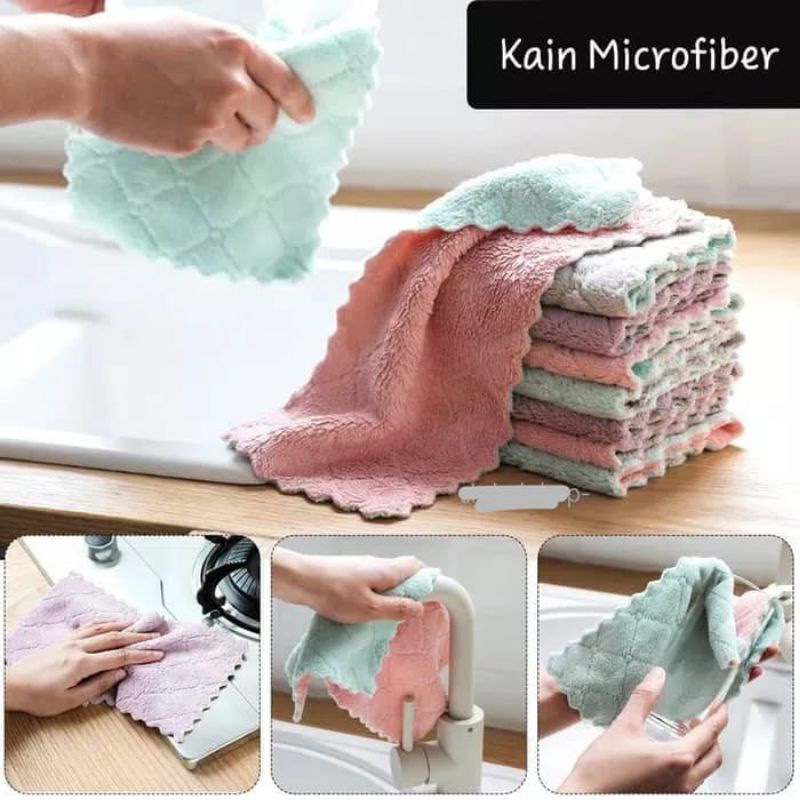 KAIN LAP DAPUR MICROFIBER TEBAL Anti Minyak Serbet Meja Piring Tangan Mobil