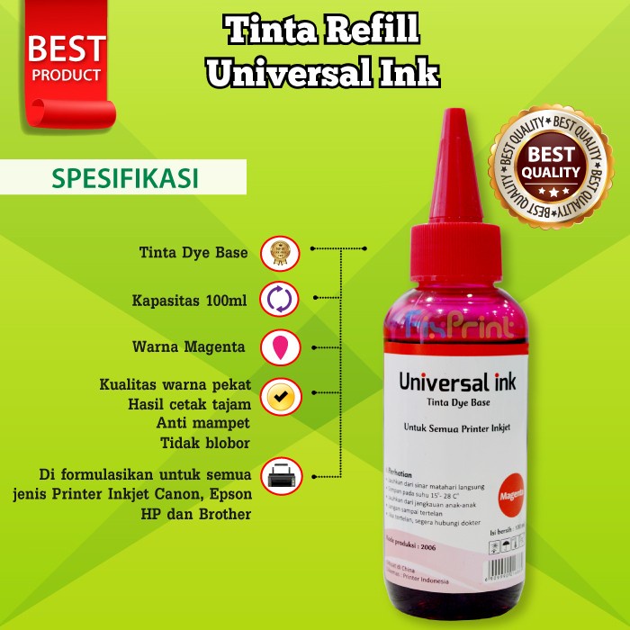 Tinta refill isi ulang 100ml Black Universal CNON XP EPSN BRTHR