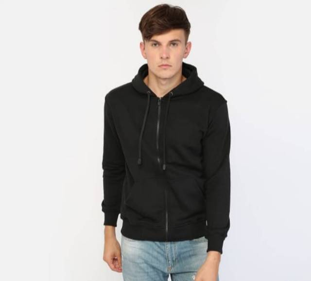 Jaket Sweater Polos Pria Wanita Hoodie ZIPPER HITAM Distro Murah