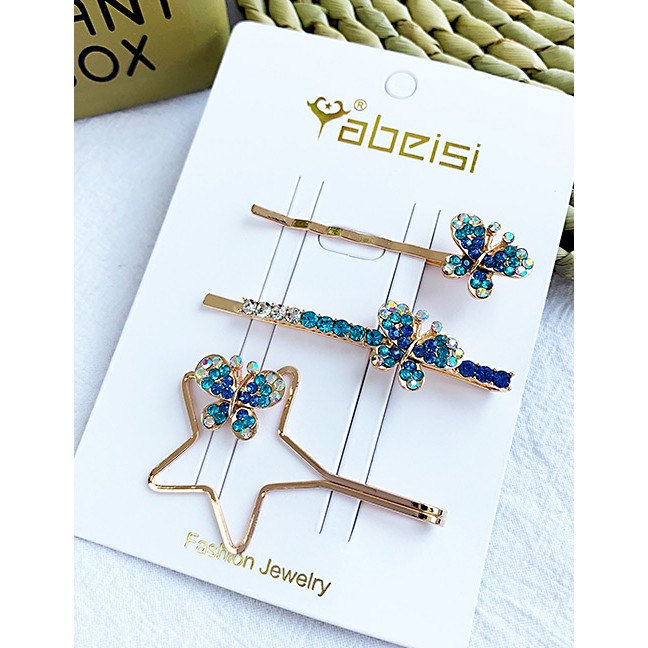 LRC Jepit Rambut Fashion Alloy Pentagram Butterfly Diamond Hair Clip Set F62157