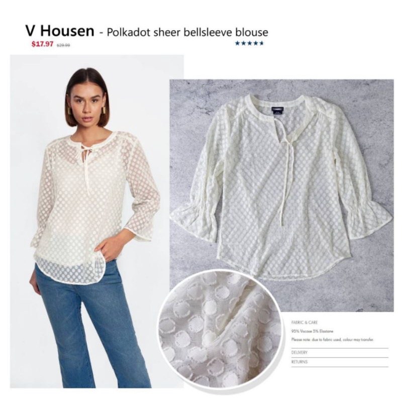 Van housen polkadot sheer bellsleeve blouse