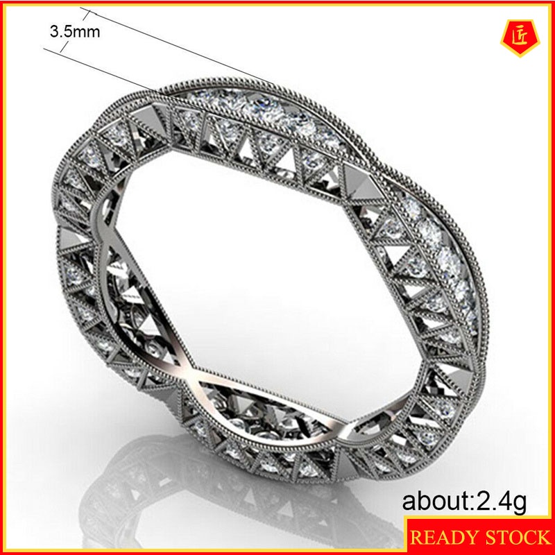 [Ready Stock]Women's Fashion S925 Silver round Hollow Full Diamond Ring